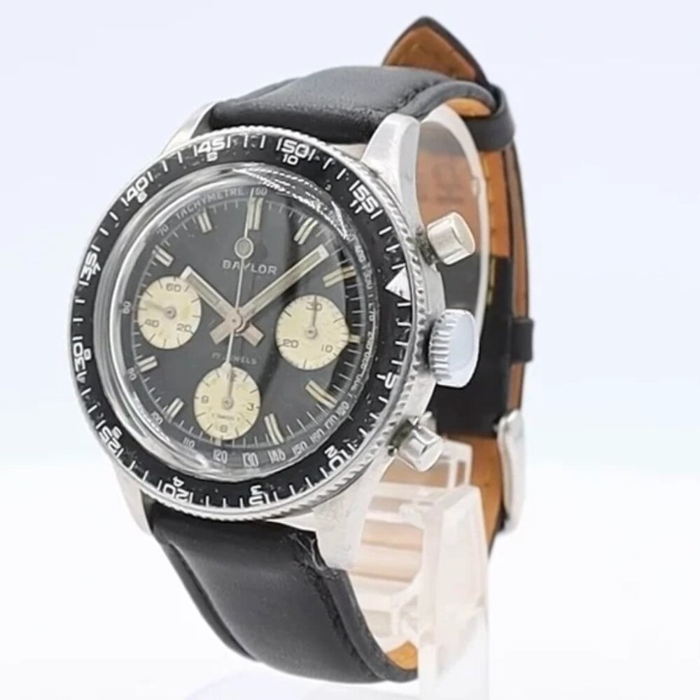 Vintage Baylor 1079 Reverse Panda Men's Chronograph Wristwatch Landeron 349